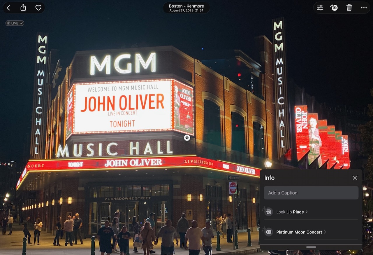 John Oliver @ MGM Music Hall, not Platinum Moon