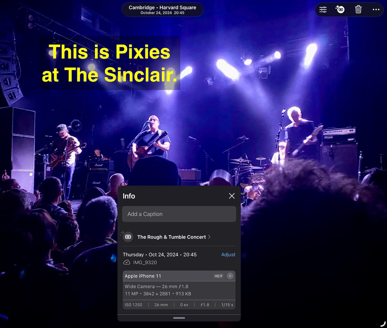 Pixies at The Sinclair, not The Rough & Tumble