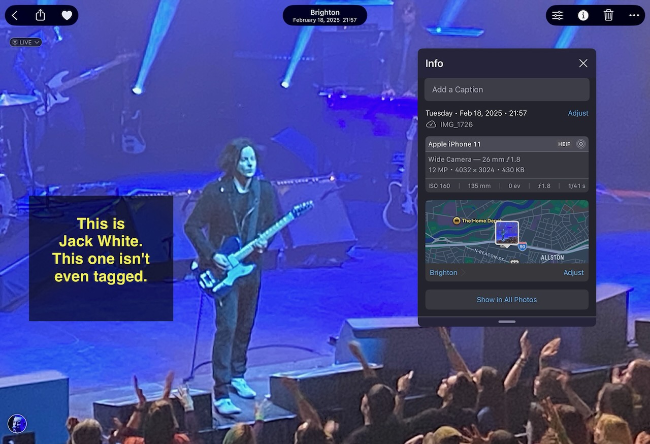Jack White, on his 'No Name' tour, which lines up with Apple Photos tagging