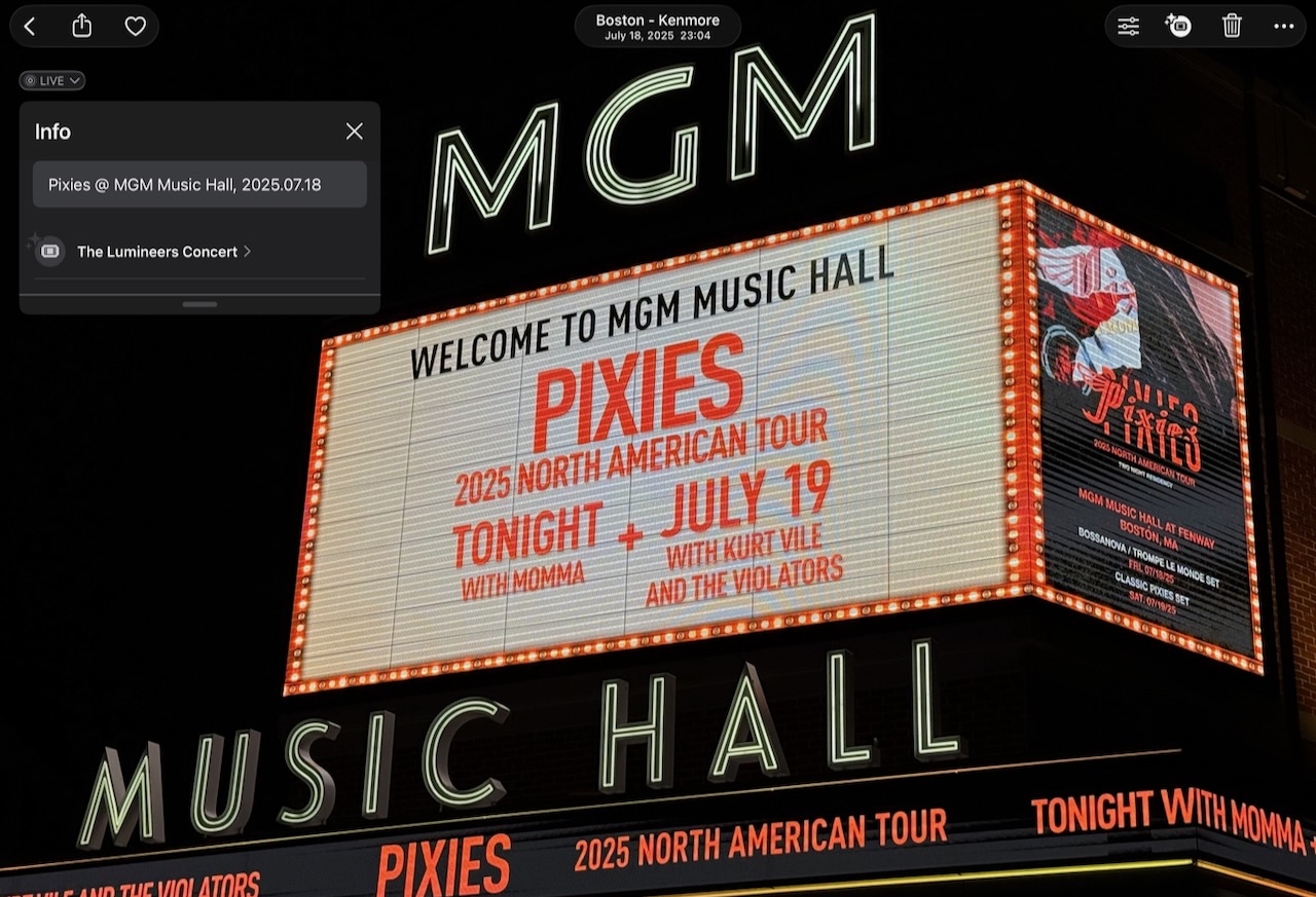 Pixies at MGM, not Lumineers at Fenway Park