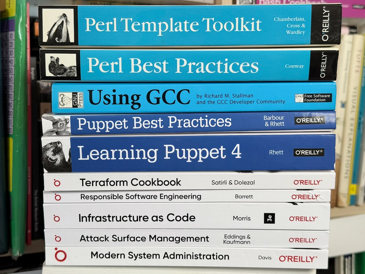 Some of the books I’ve done pre-publication tech reviews of for O’Reilly Media, and for the Free Software Foundation (FSF) / GNU Press